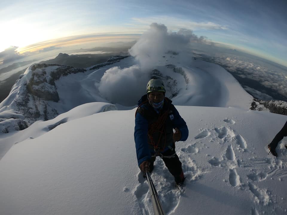 Mountaineers climbing Cotopaxi Volcano in the Ecuadorian Andes