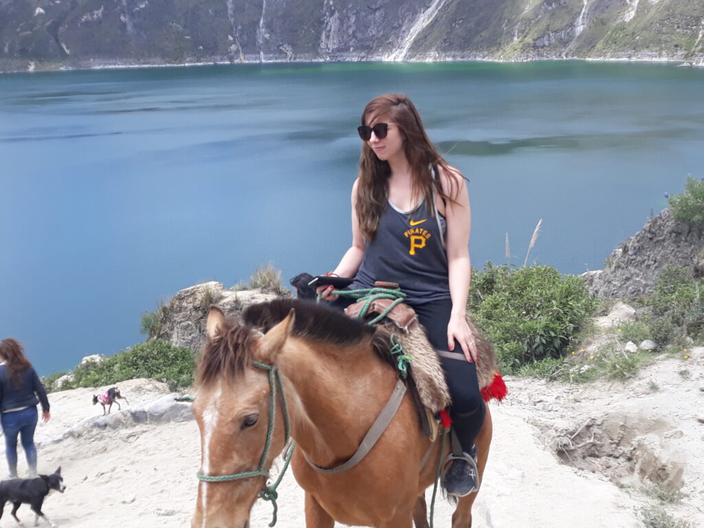 View of the Quilotoa crater lake from the Ecuadorian Andes